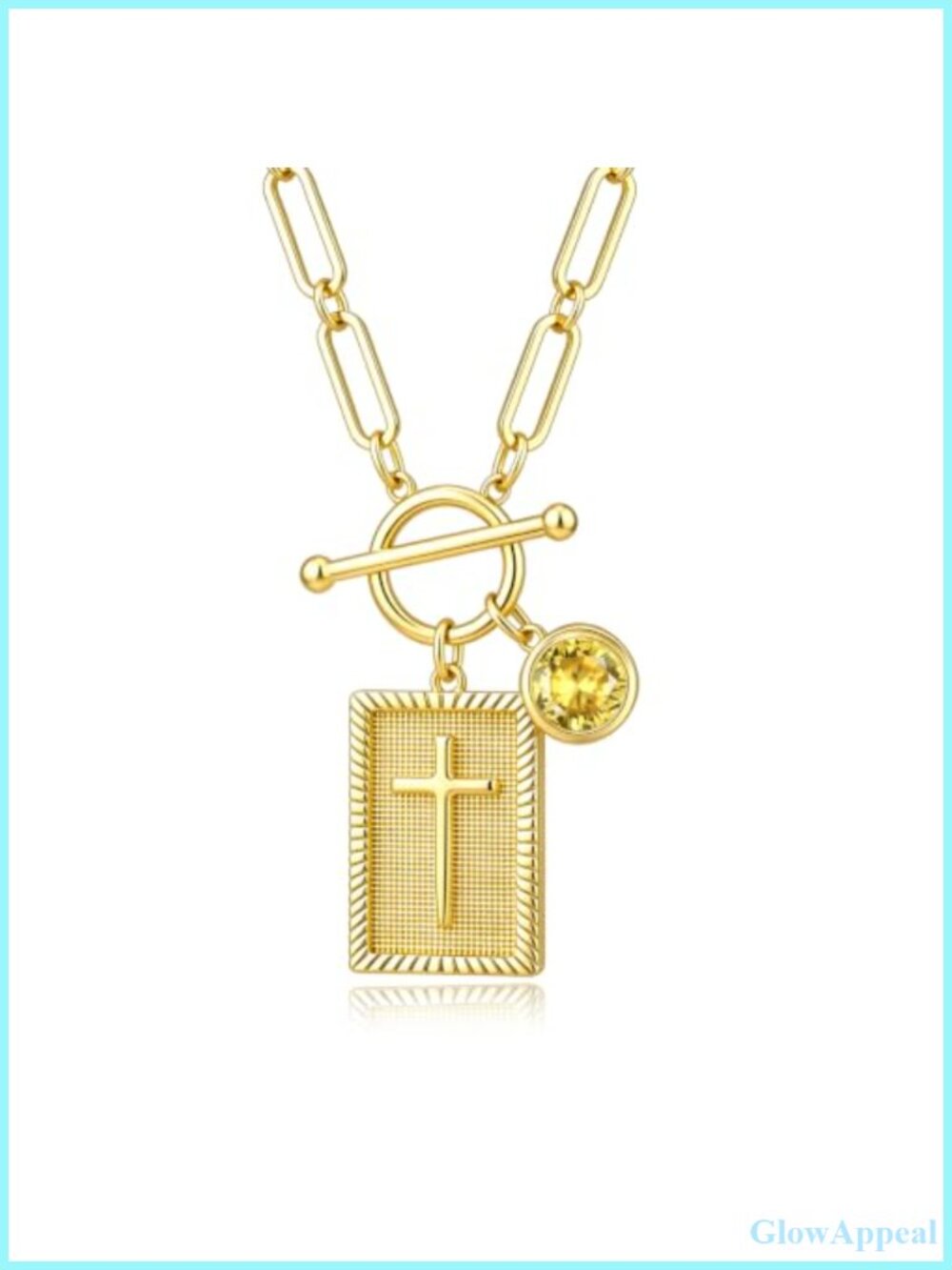 14K Gold Plated Chunky Cross Necklace with Birthstone Pendant
